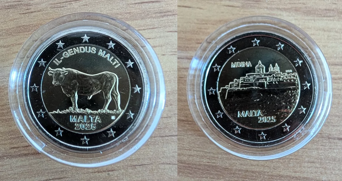 2€ Malte 2025 UNC – Mdina & Boeuf Maltais